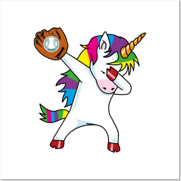 Dabbing Unicorn - Funny Softball Baseball Design Wall Art by Kink4on